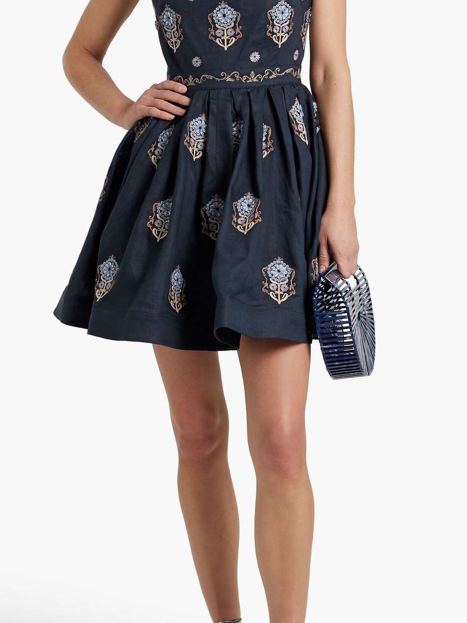 sapucai mosaico embellished pleated linen mini dress