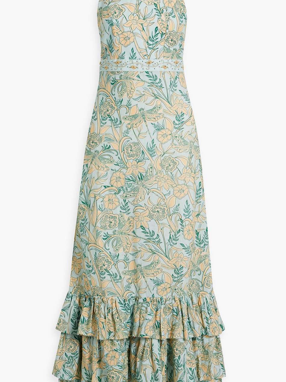 magnolia buelo dia ruffled floral-print linen halterneck maxi dress