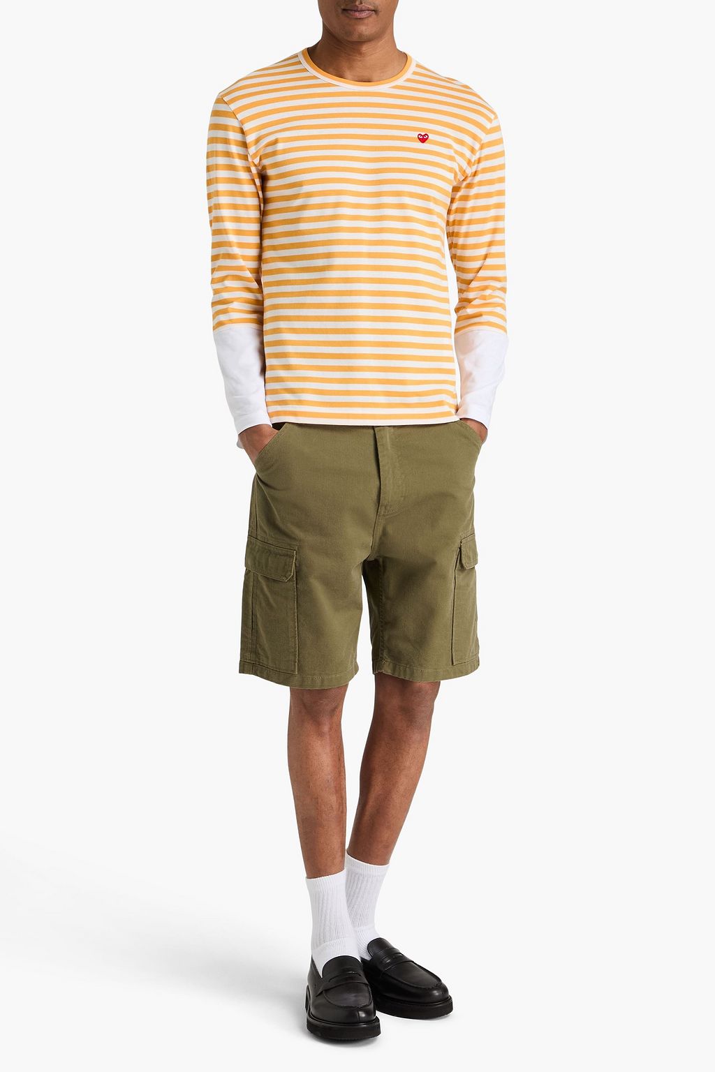 COMME DES GARÇONS PLAY Appliquéd striped cotton-jersey T-shirt