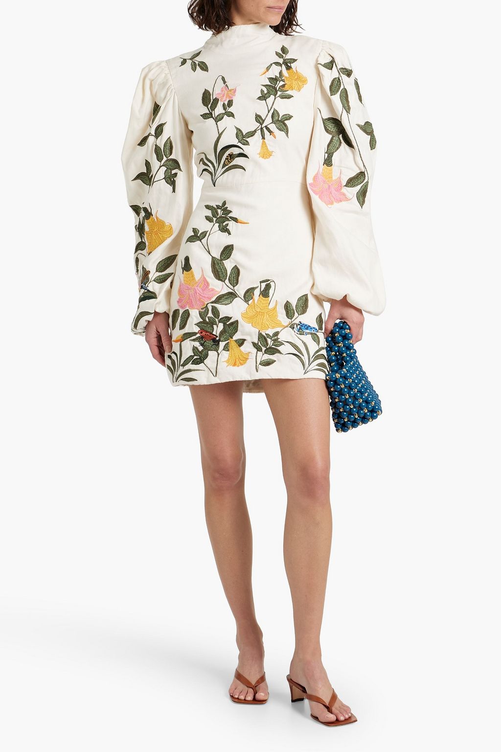 AGUA BY AGUA BENDITA Guaba Ranas embroidered linen mini dress
