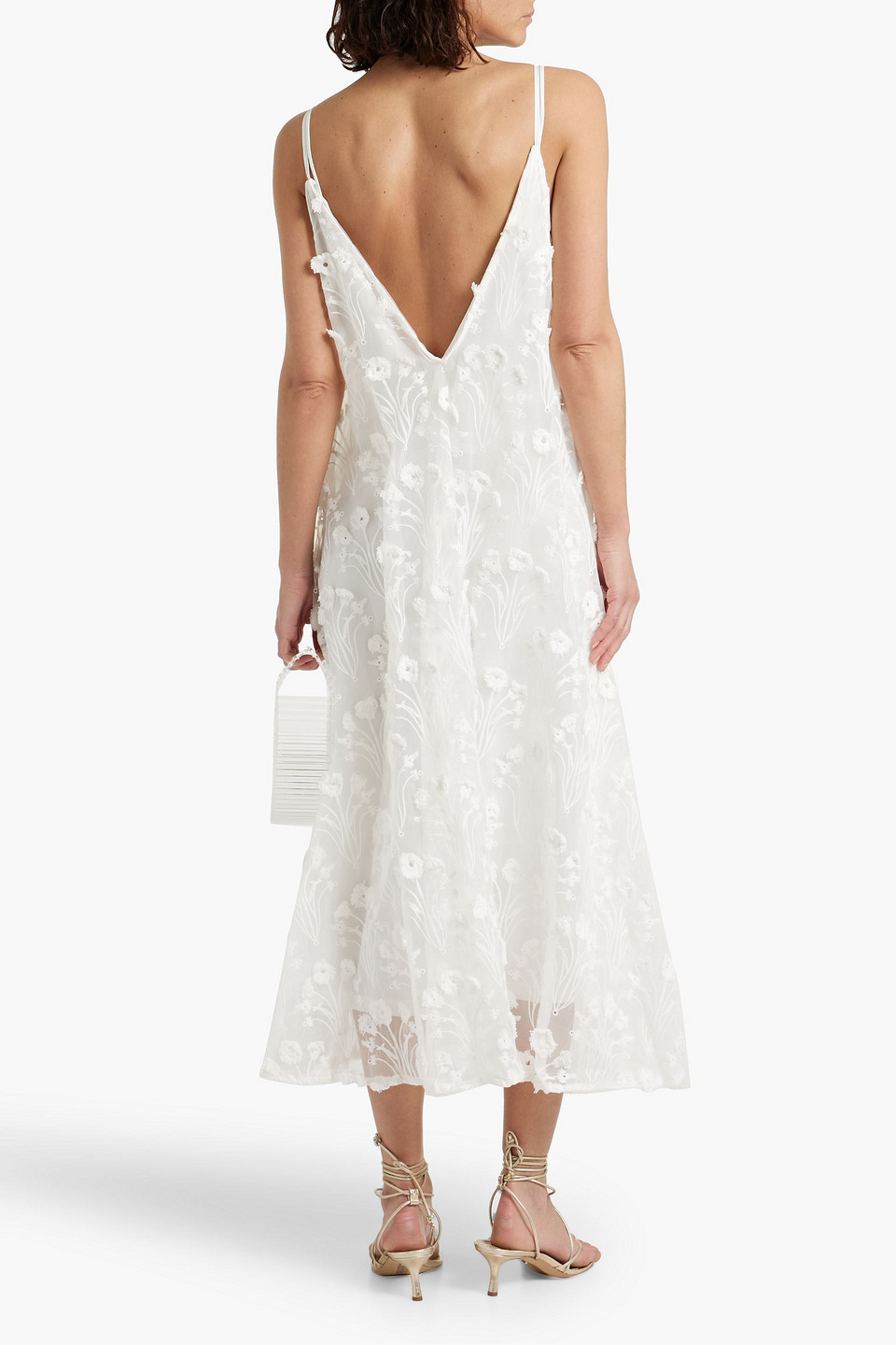 AGUA BY AGUA BENDITA HIERBALUISA DIENTE DE LEON ANECER EMBROIDERED ORGANZA MIDI SLIP DRESS
