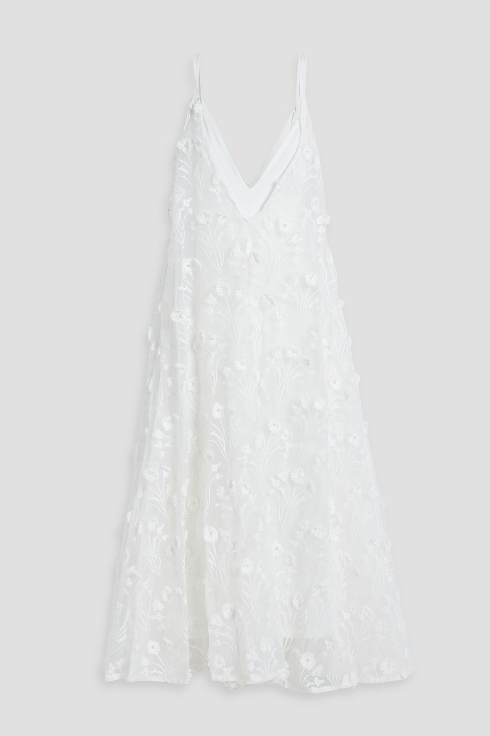 Agua By Agua Bendita Hierbaluisa Diente De Leon Anecer Embroidered Organza Midi Slip Dress In White