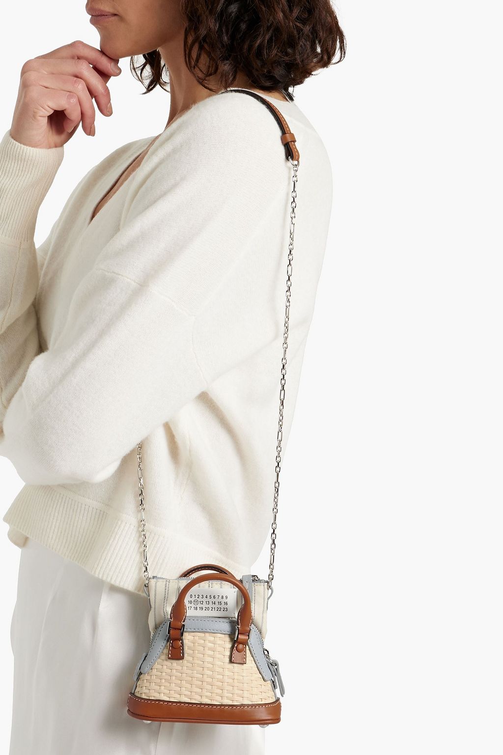 MAISON MARGIELA 5AC Classique leather-trimmed jacquard and rattan shoulder bag