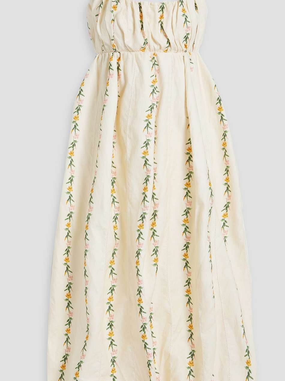 limonaria ranas gathered floral-print linen midi dress