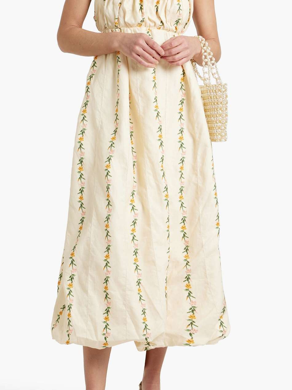 limonaria ranas gathered floral-print linen midi dress