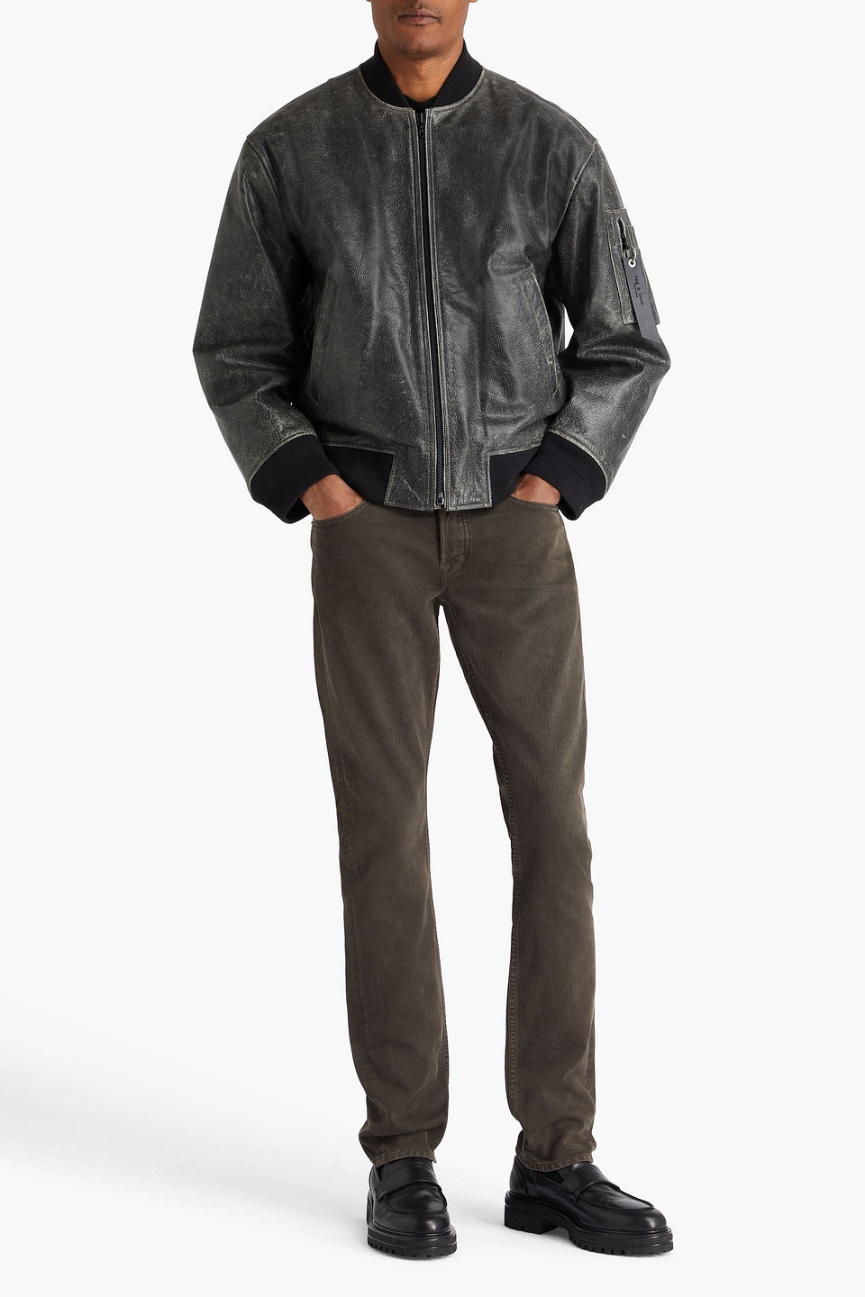  Rag & Bone - Manston Bomberjacke Aus Strukturiertem Leder - Schwarz - M 