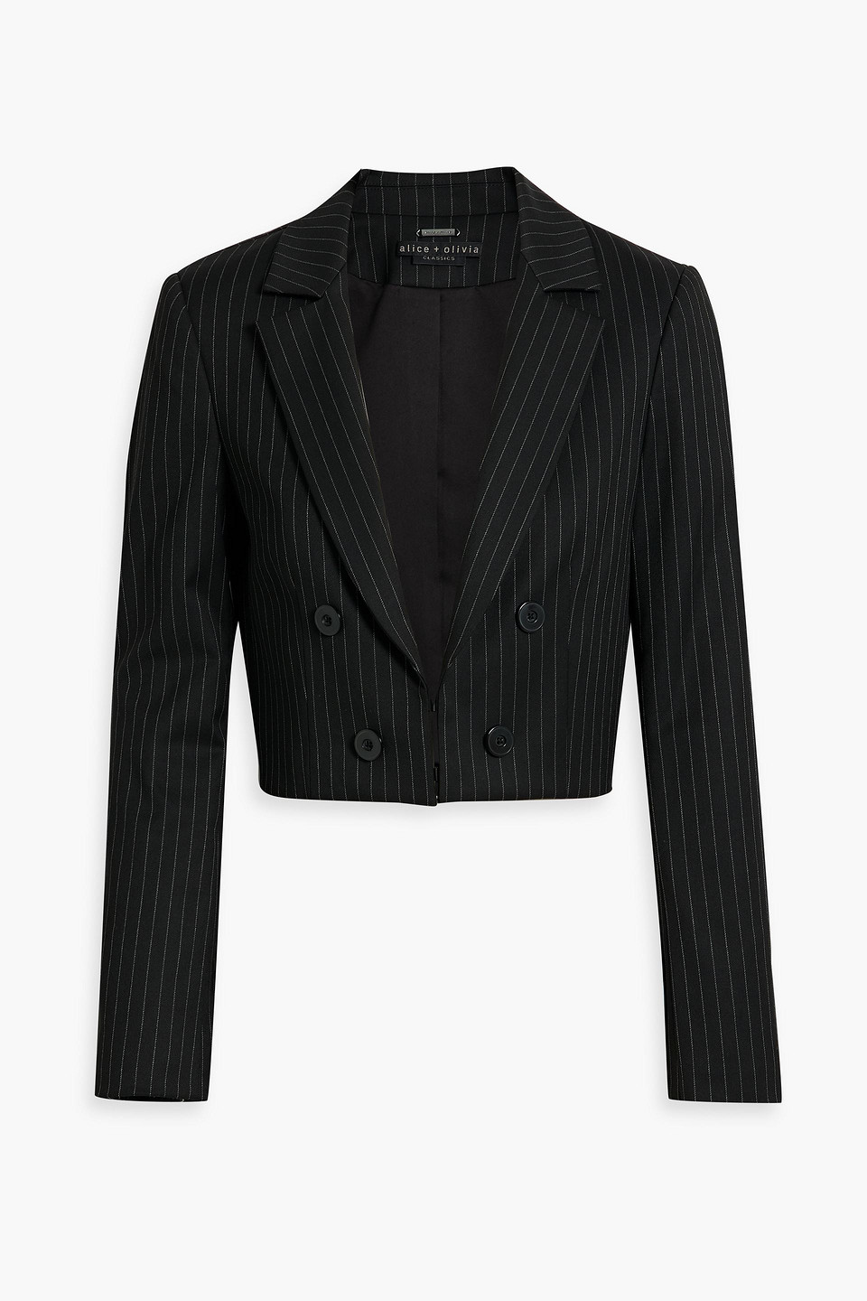 Shop Alice And Olivia Mya Cropped Pinstriped Twill Blazer In Black