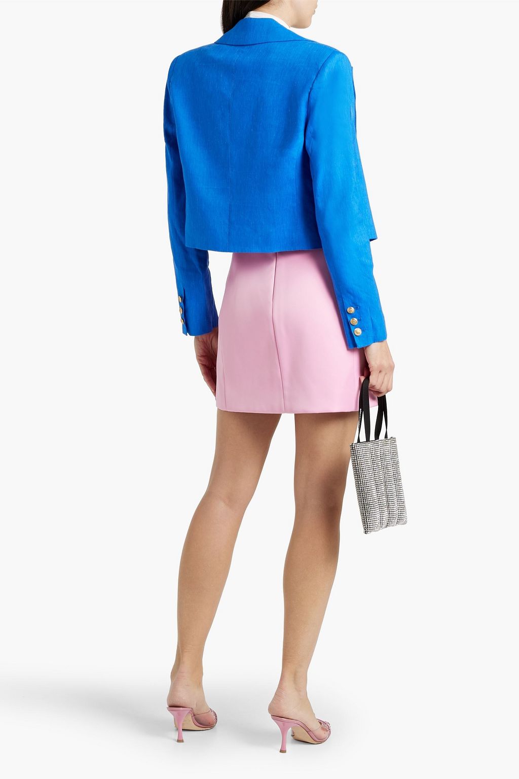 ALICE + OLIVIA بليزر "ديني" قصير مصنوع من مزيج الكتّان