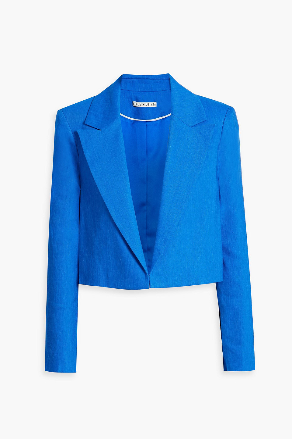 Shop Alice And Olivia Denny Cropped Linen-blend Blazer In Cobalt Blue