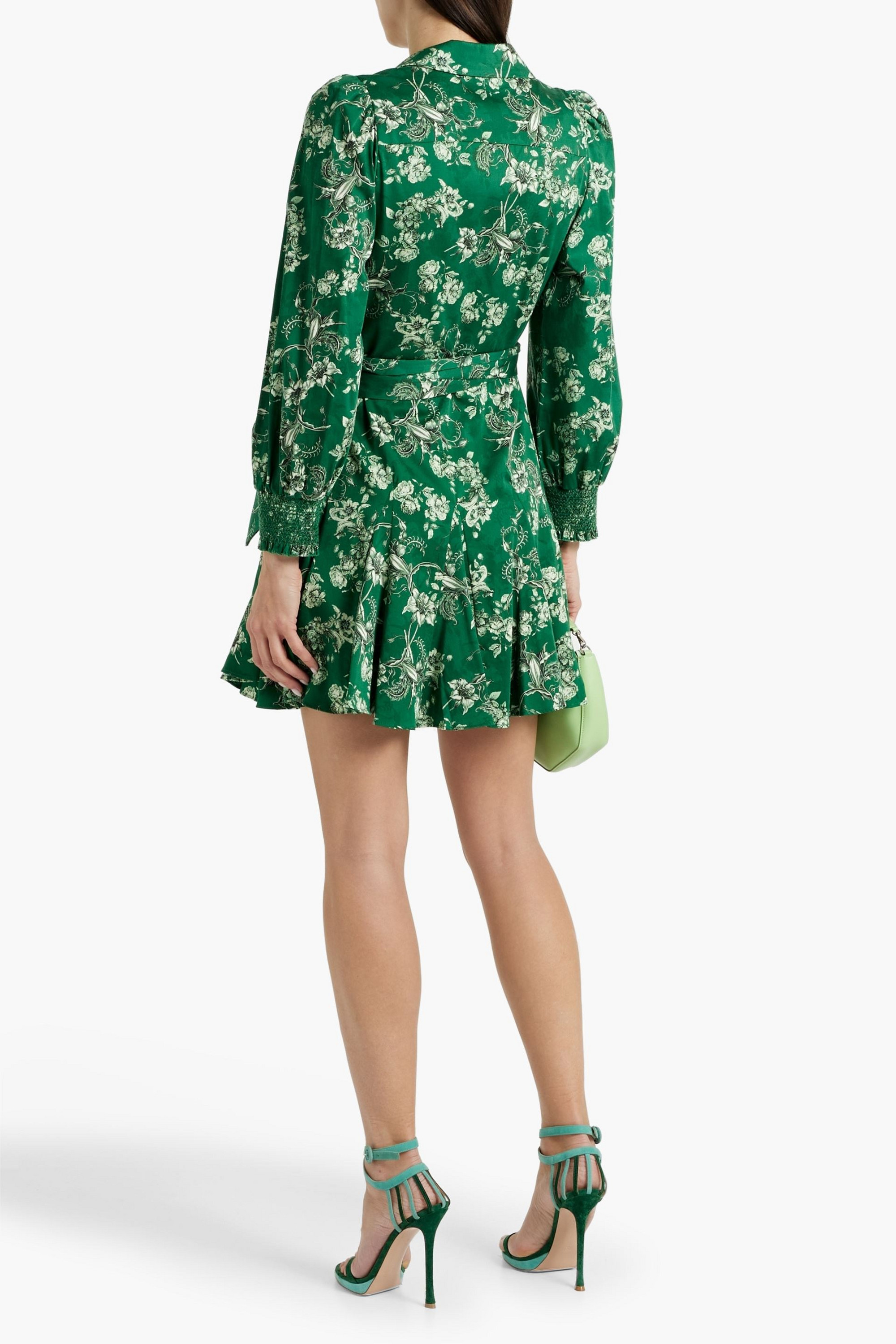 alice + olivia Alisa ruffled floral-print cotton-blend mini wrap dress