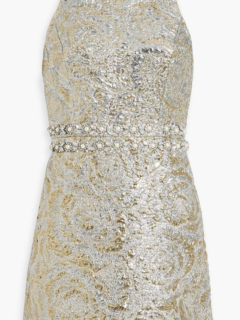 dru embellished metallic brocade mini dress