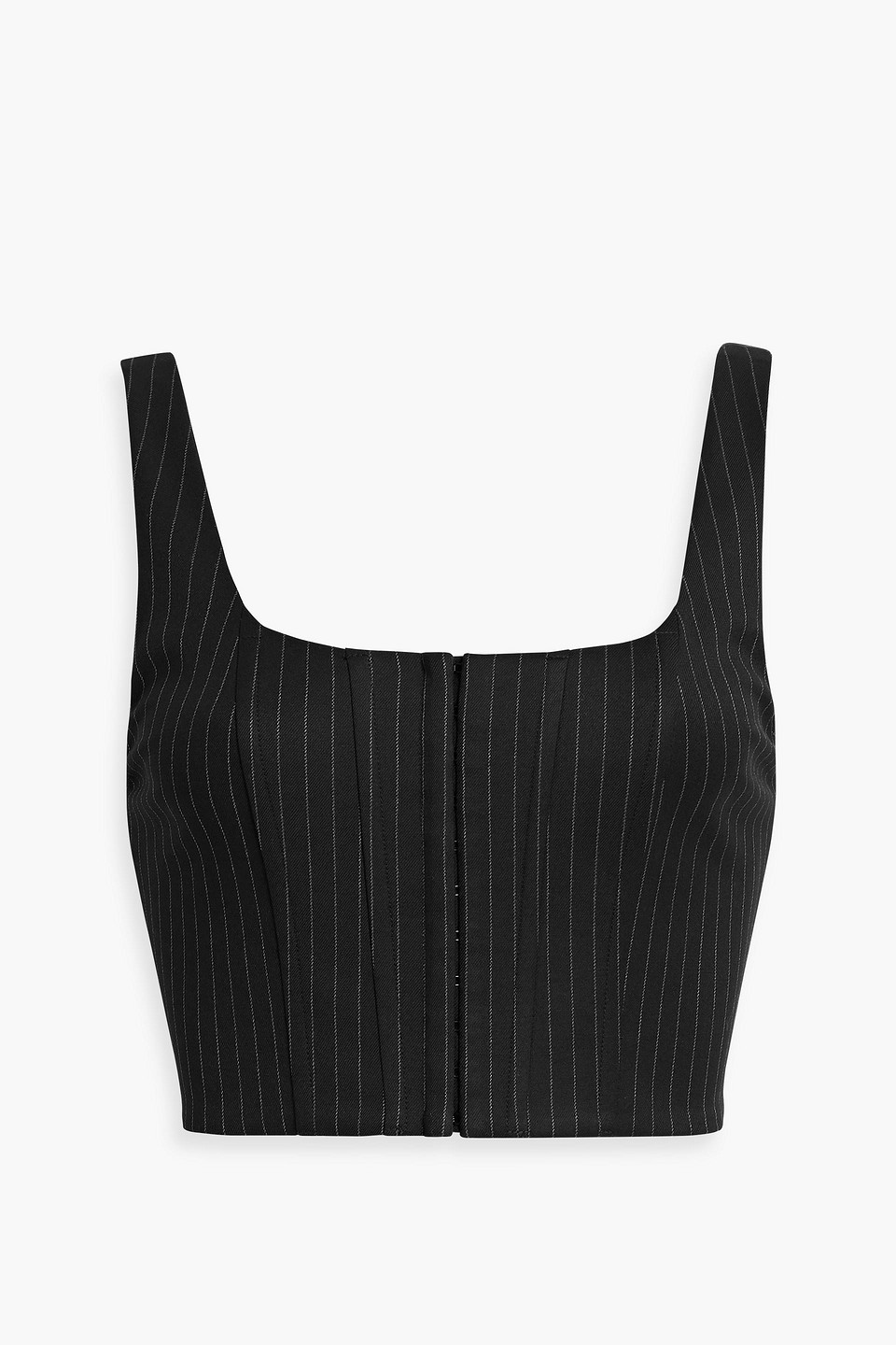 Shop Alice And Olivia Breslin Cropped Pinstriped Twill Top In Black