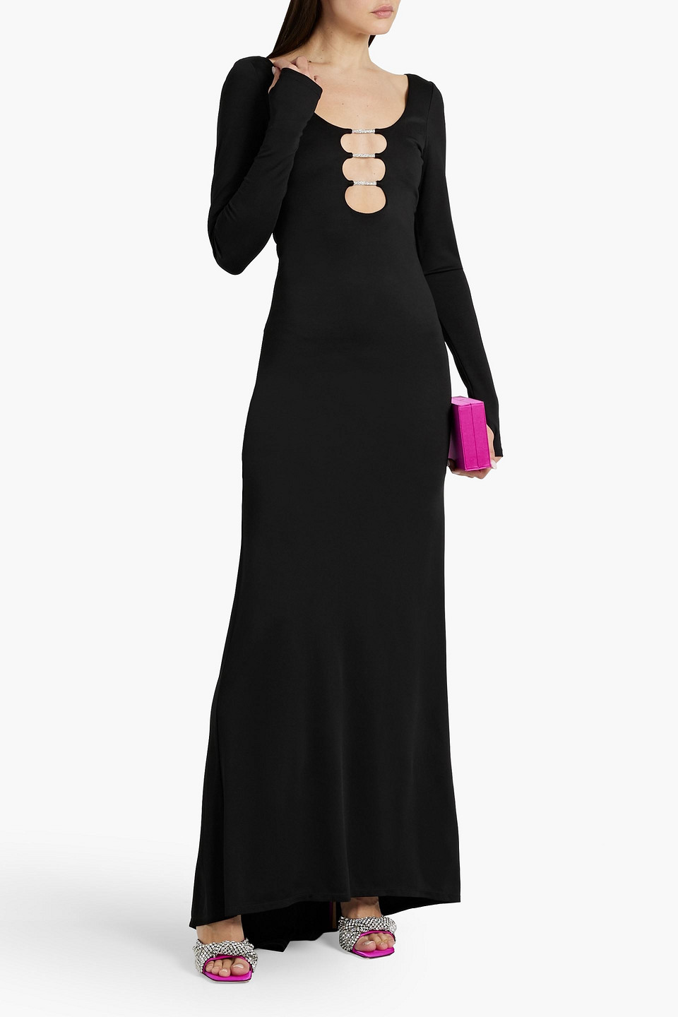 Shop Alice And Olivia Kalena Embellished Cutout Jersey Maxi Dress In Black