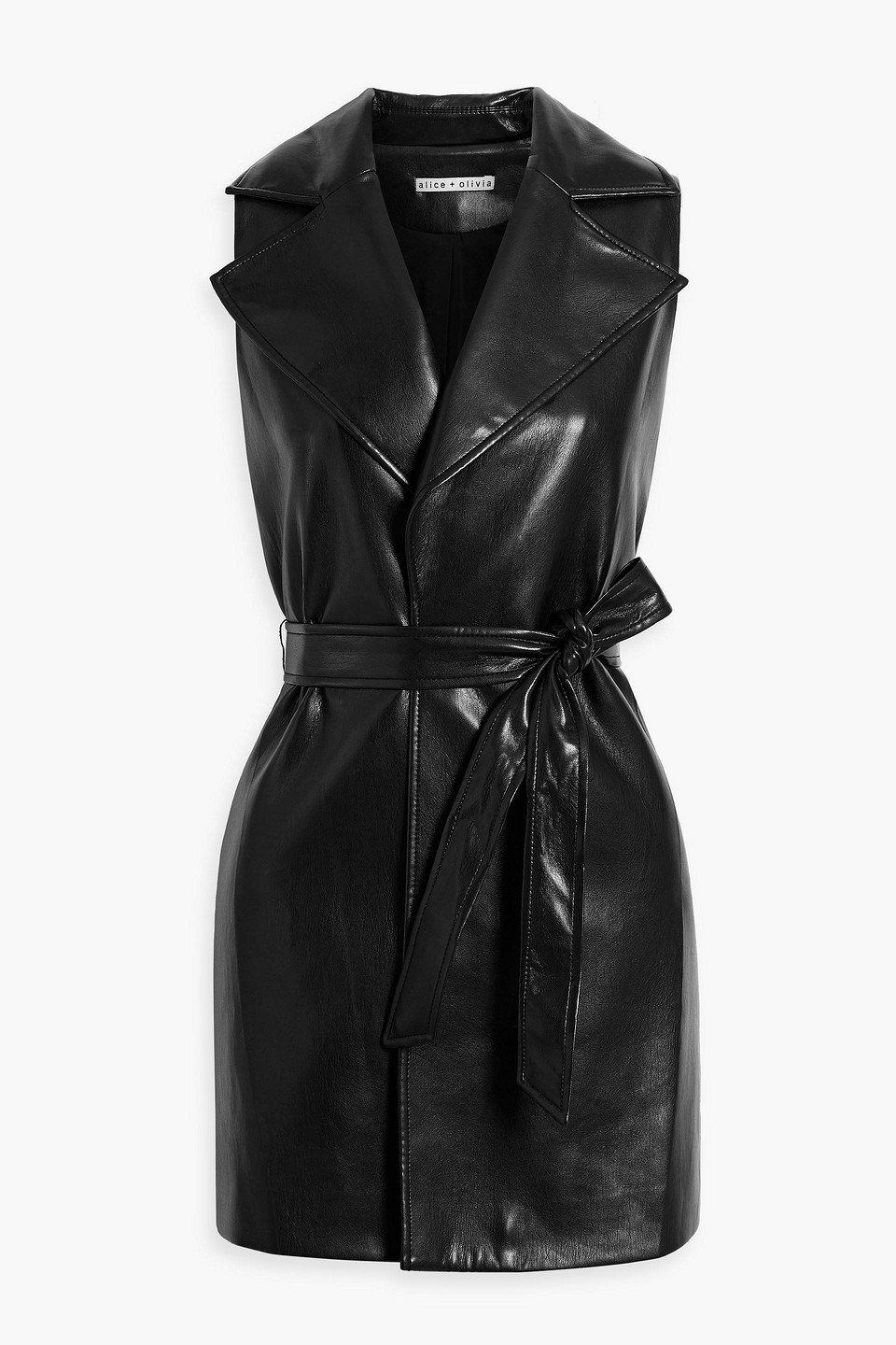 Alice And Olivia Rozlynn Faux Leather Mini Wrap Dress In Black