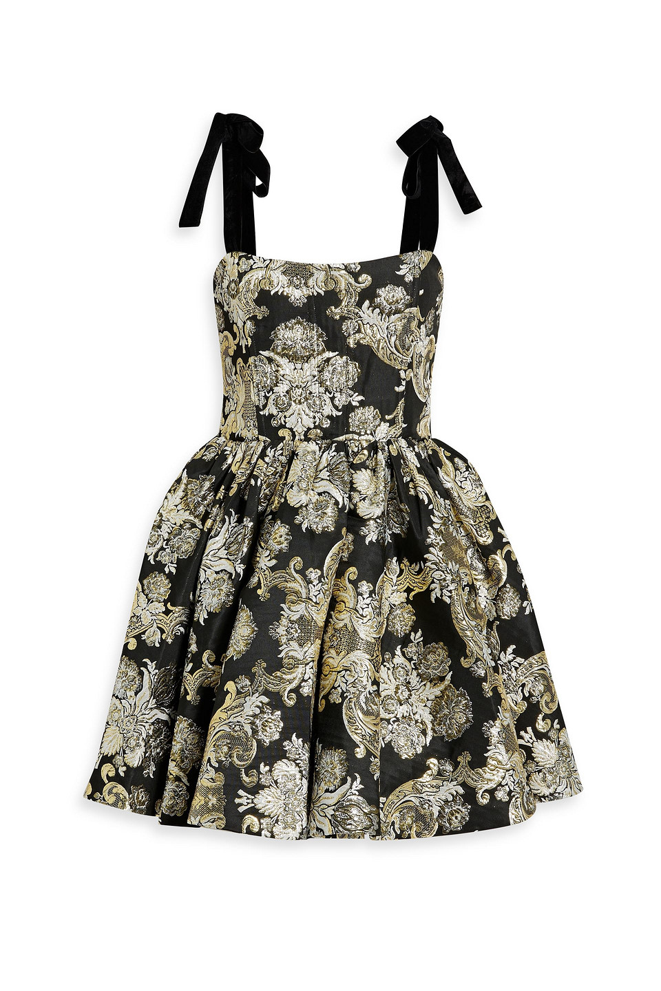 Alice And Olivia Fay Metallic Brocade Mini Dress In Black