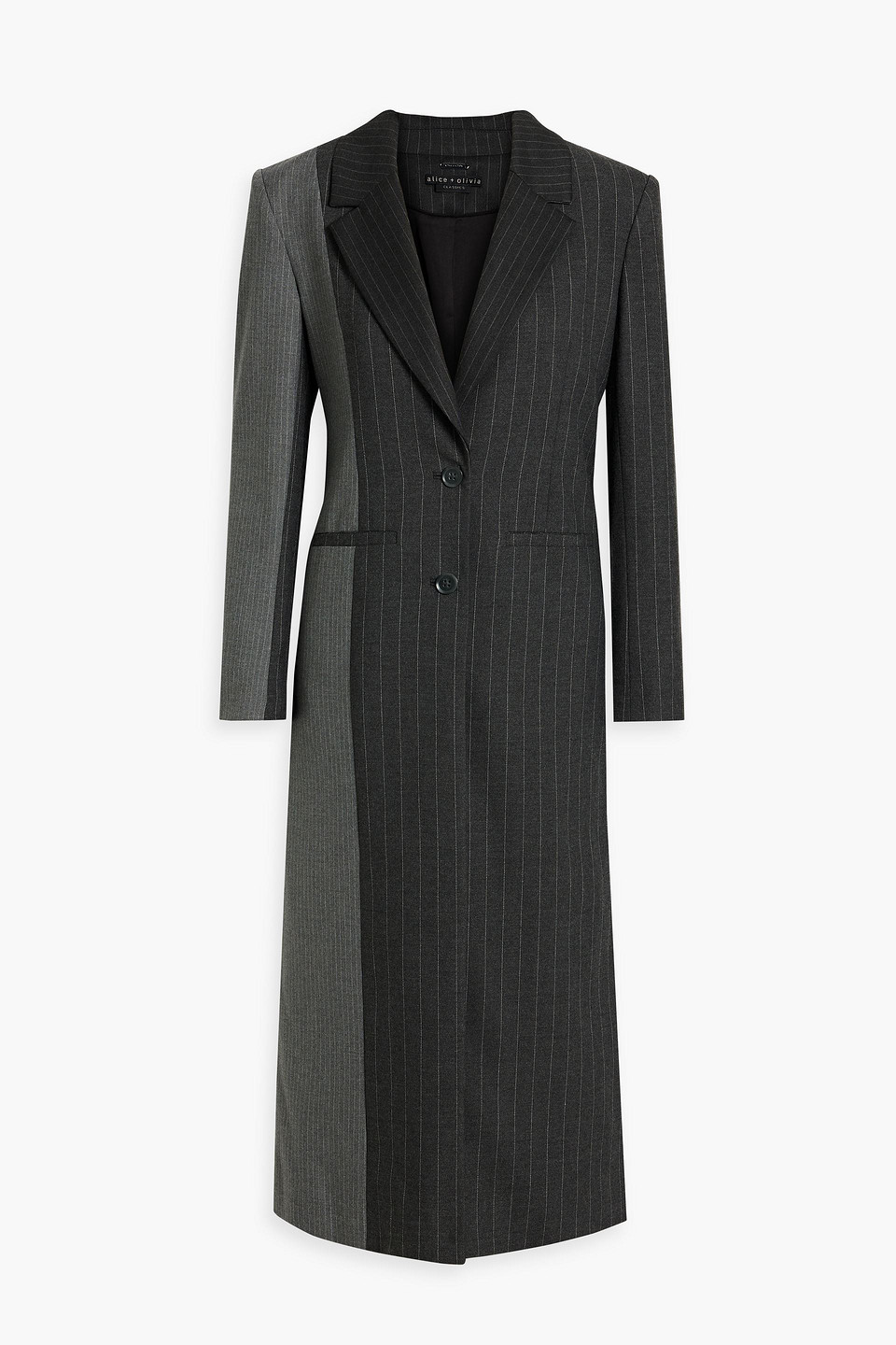 Alice And Olivia Bret Pinstriped Twill Coat In Charcoal