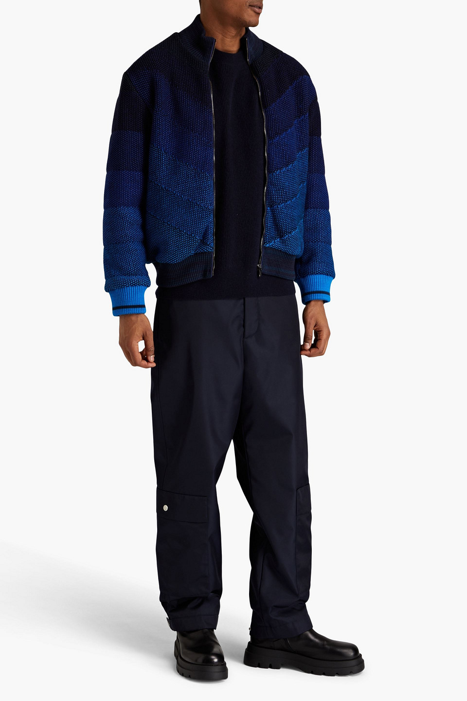 Missoni Quilted Dégradé Bouclé-knit Down Bomber Jacket In Indigo