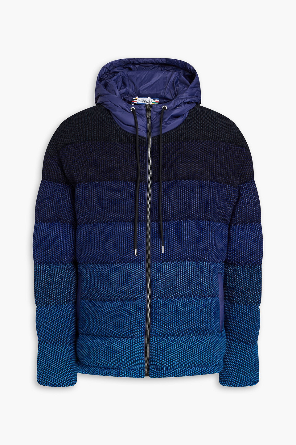 Missoni Dégradé Quilted Bouclé-knit Hooded Down Jacket In Indigo