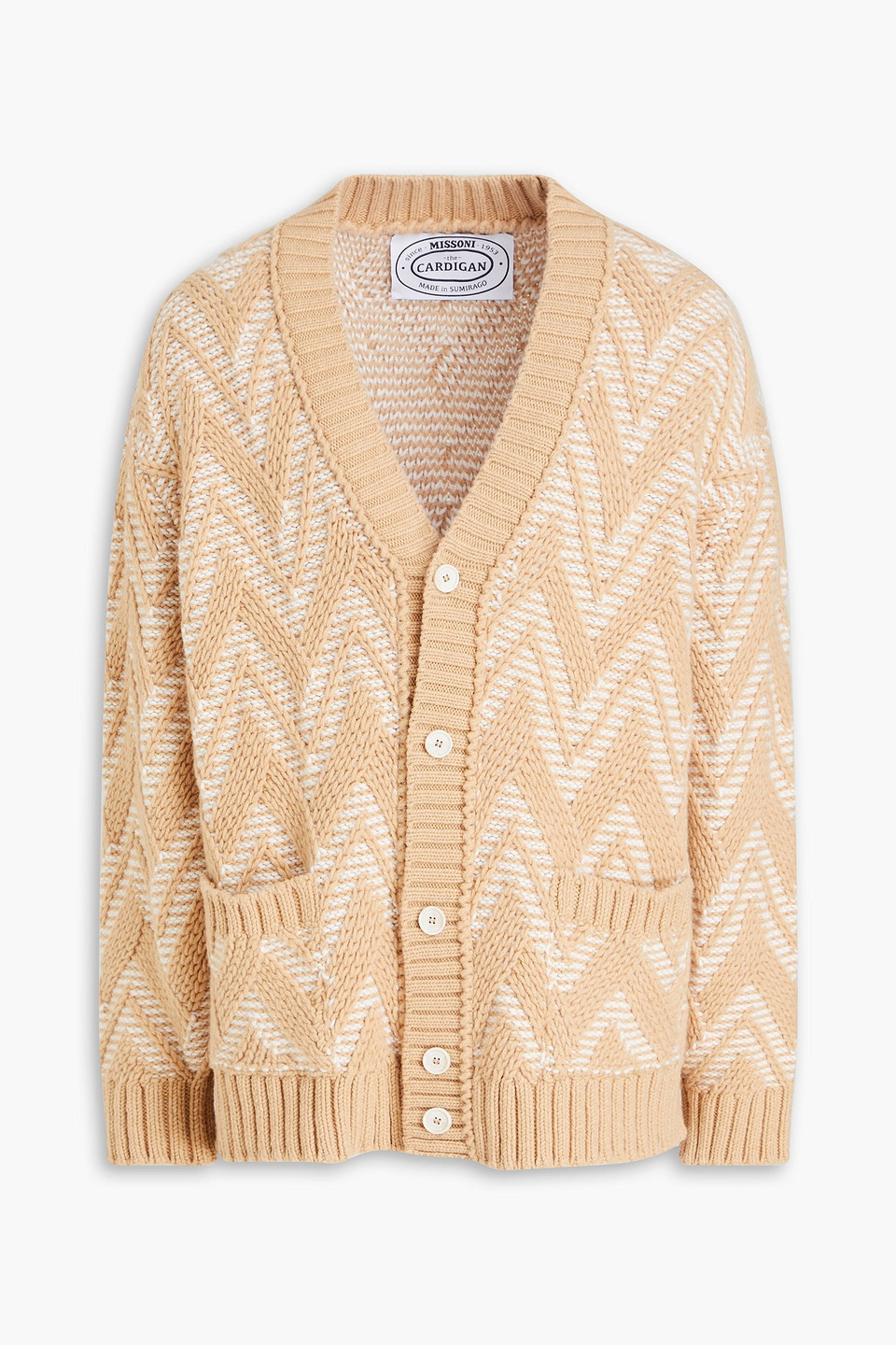Missoni Jacquard-knit Wool Cardigan In Sand