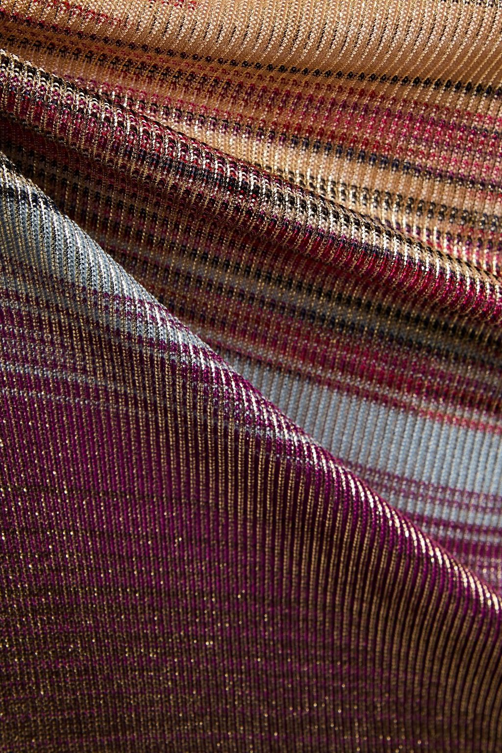 MISSONI فستان قصير بياقة طويلة محبوك ألوان متداخلة معدنية
