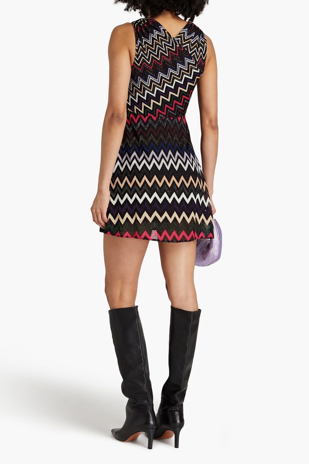 MISSONI فستان قصير من نسيج بحبكة كروشيه بلون معدني