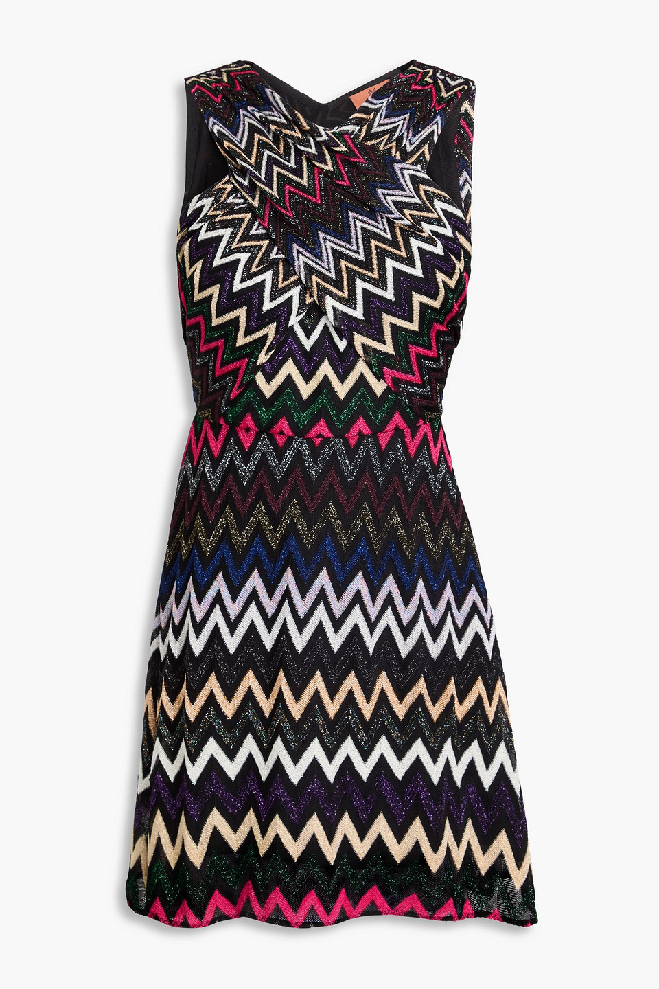 Metallic crochet-knit mini dress