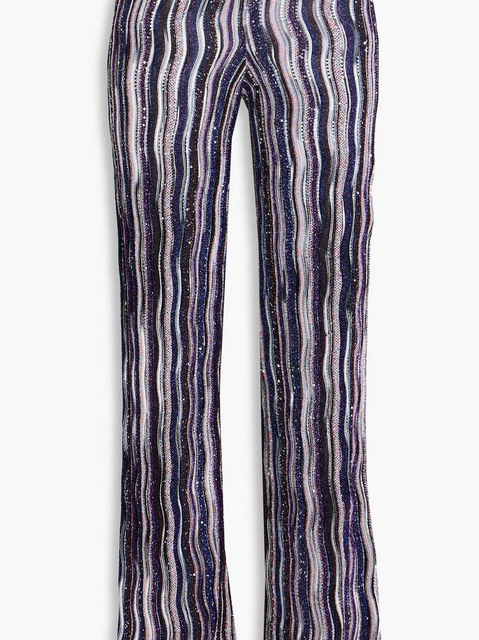 sequin-embellished crochet-knit flared pants