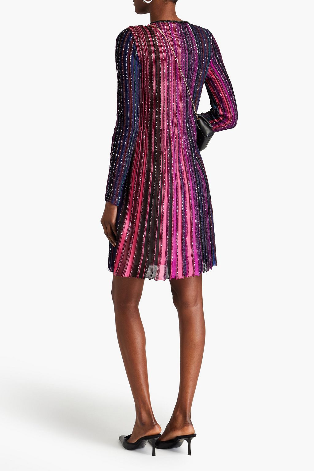 MISSONI فستان قصير من نسيج بحبكة مضلّعة بتصميم مخطط ومزين بالترتر