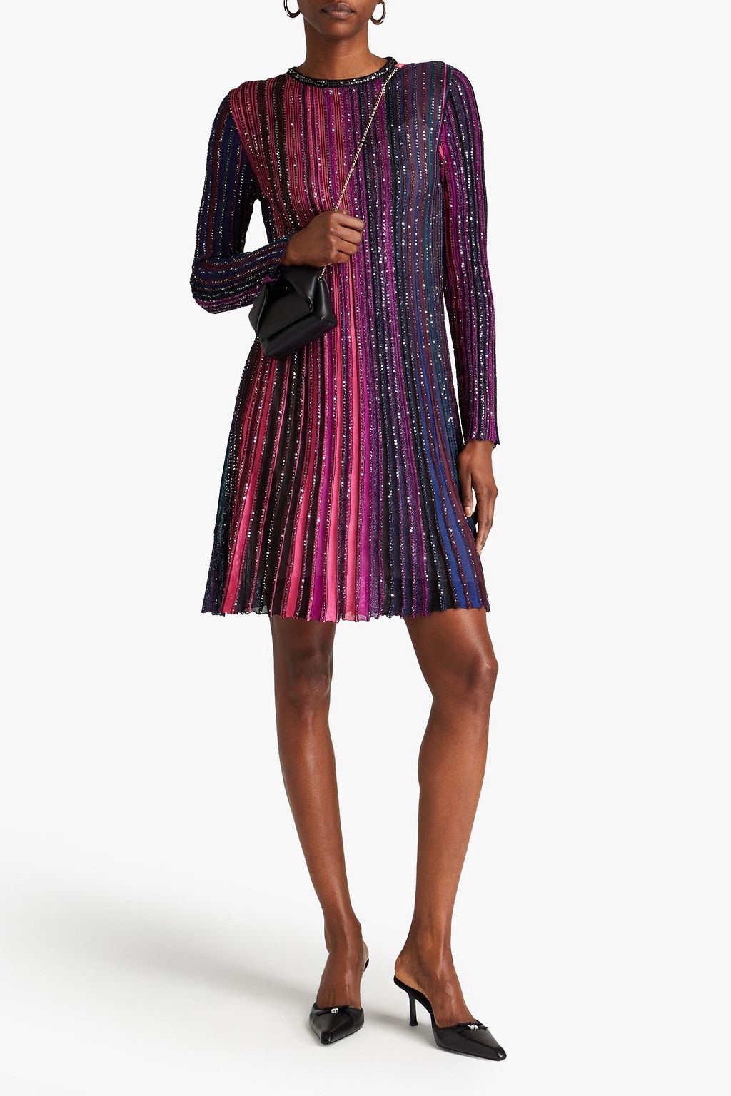 MISSONI فستان قصير من نسيج بحبكة مضلّعة بتصميم مخطط ومزين بالترتر