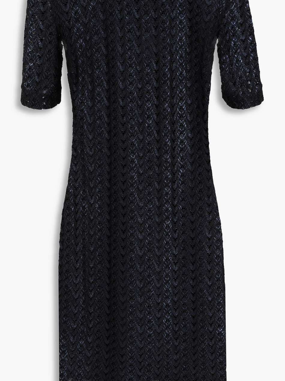 metallic crochet-knit wool-blend mini dress