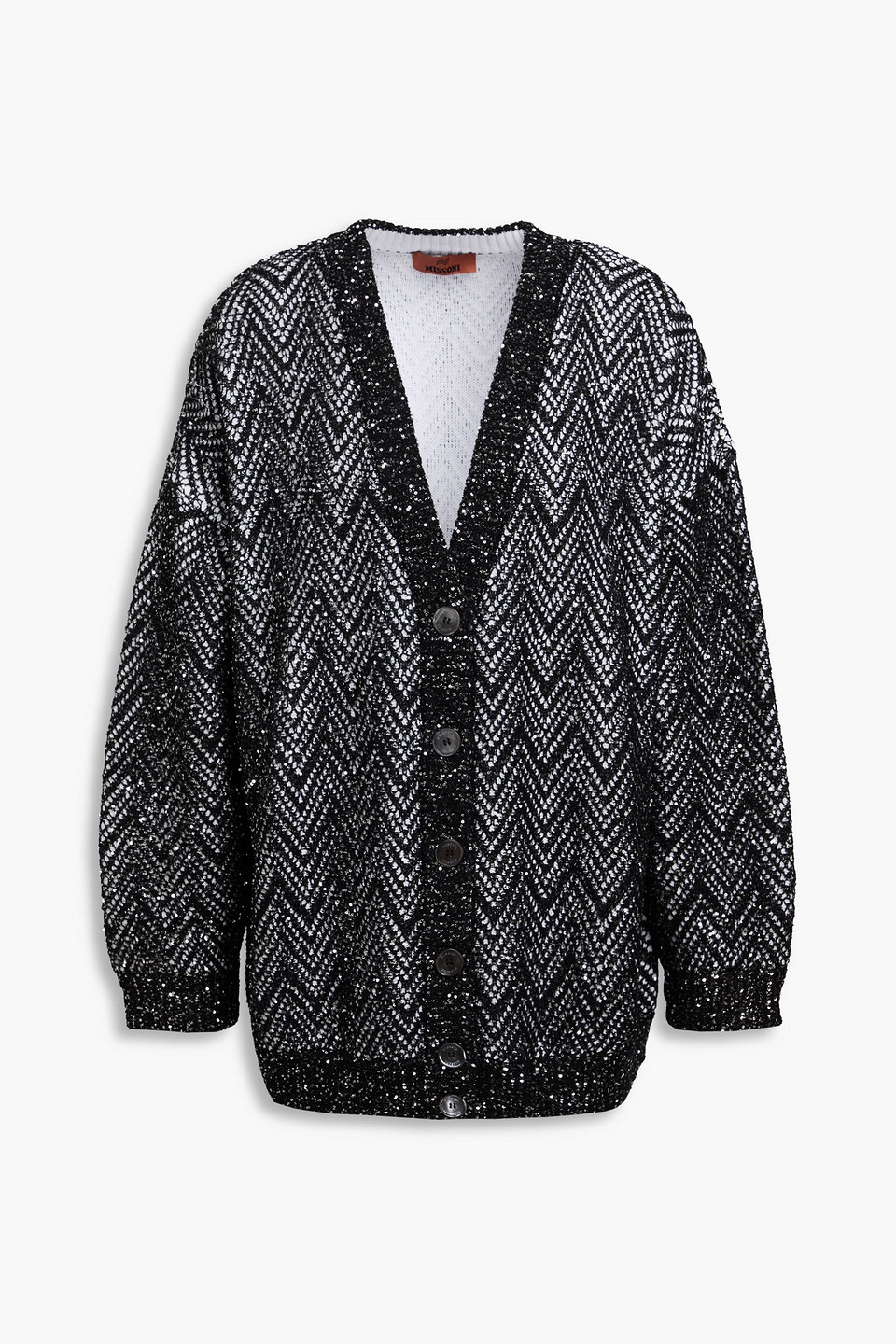 Missoni Sequined Crochet-knit Cardigan In Schwarz
