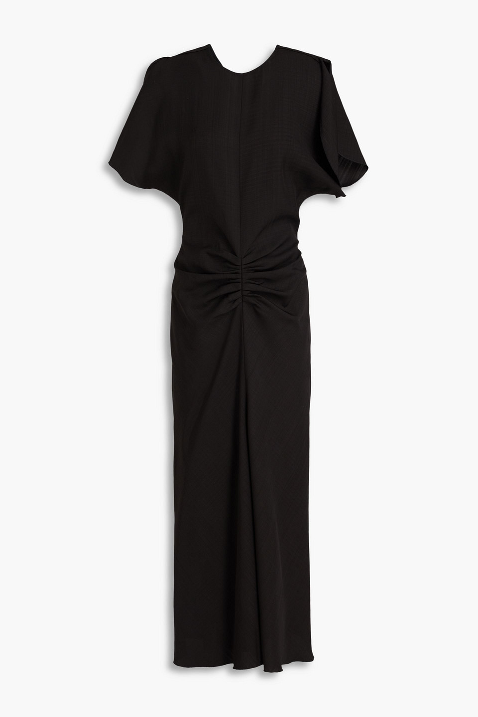 Victoria Beckham Gathered Waist Viscose Dress In Black
