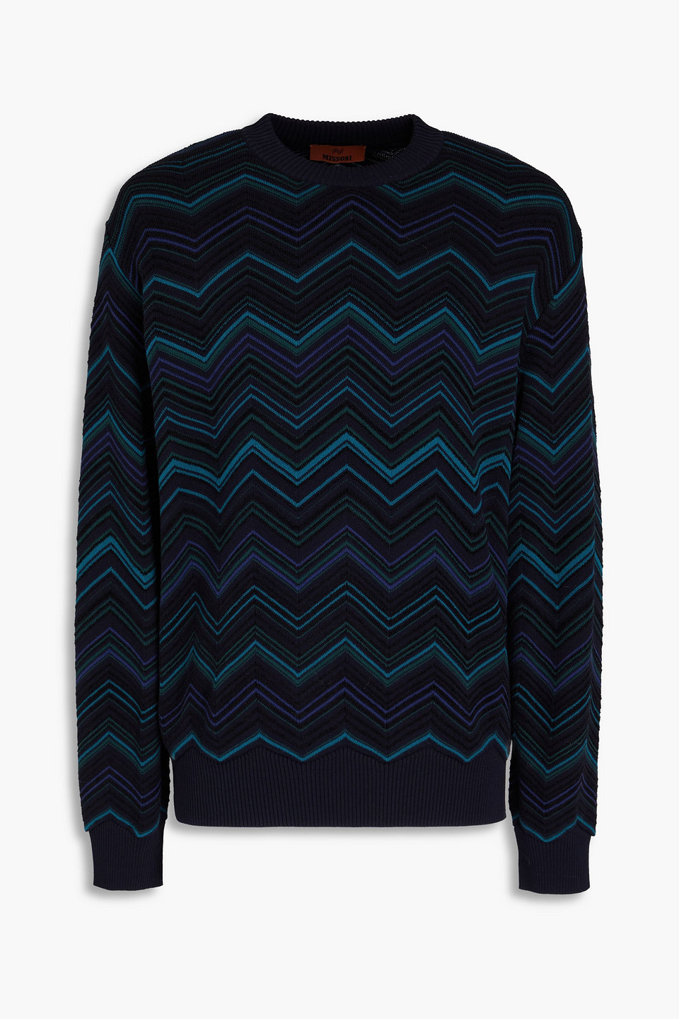 Missoni Zigzag Stripe Cotton Blend Crewneck Sweater In Midnight Blue