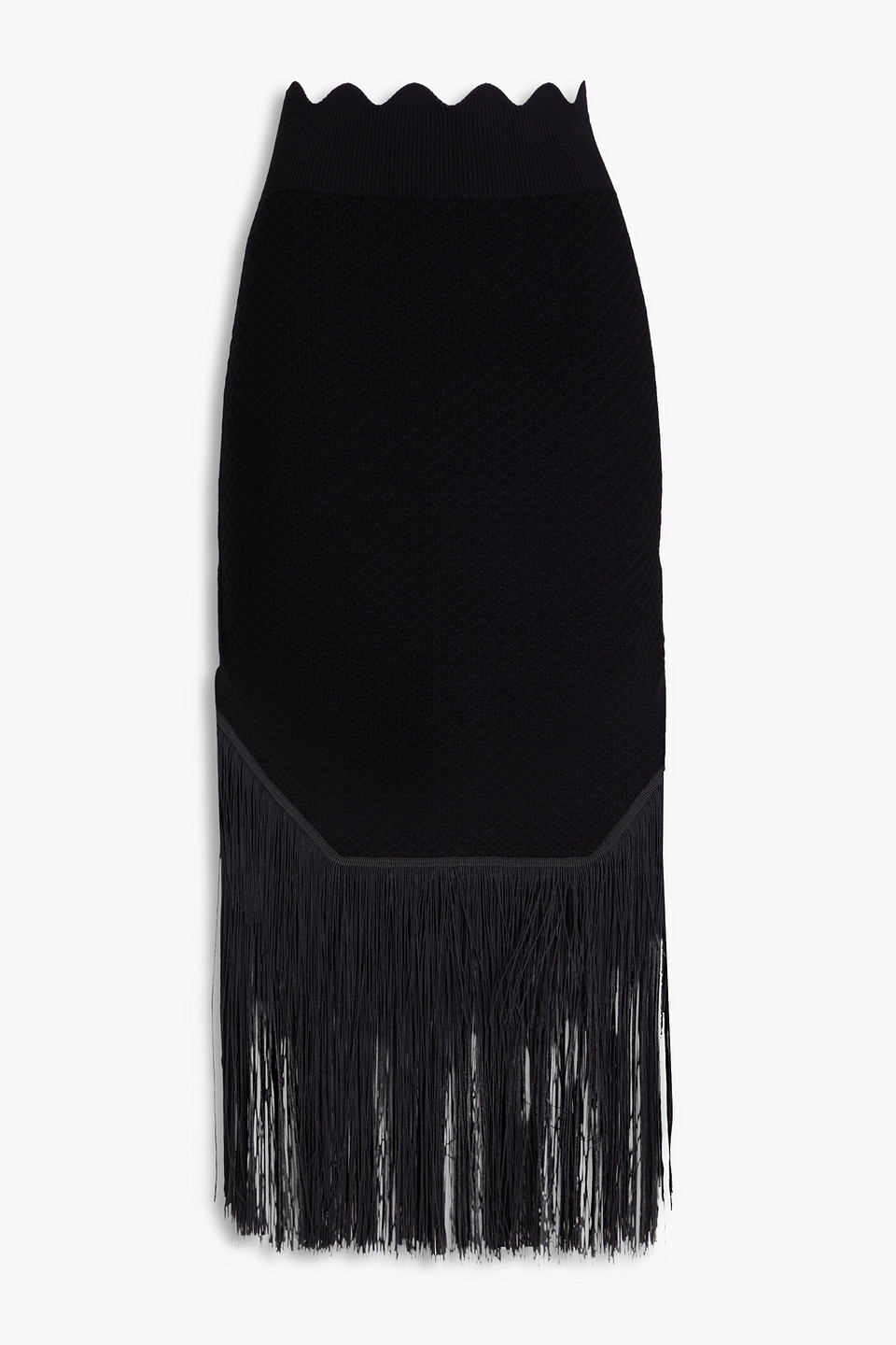 Victoria Beckham - Fringed jacquard-knit midi skirt - Black - M