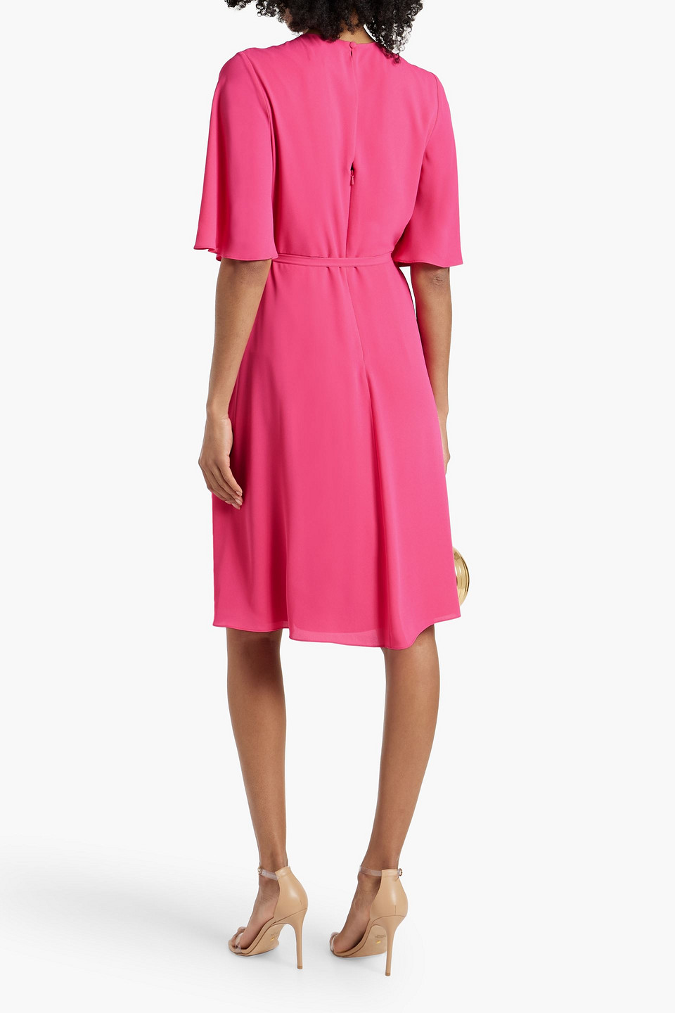 Mikael Aghal Pleated Crepe Dress In Fuchsia