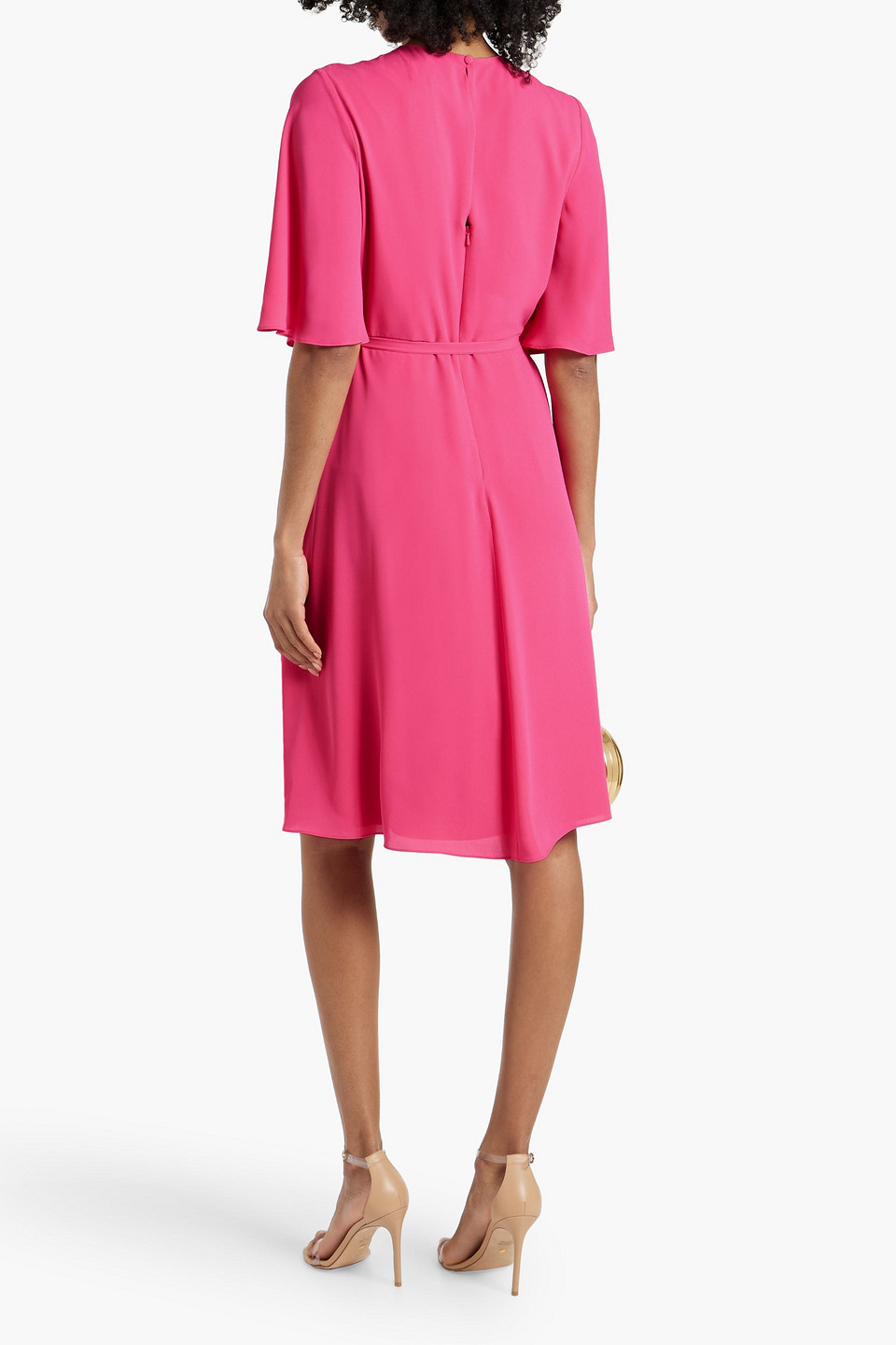 Shop Mikael Aghal Pleated Crepe Dress In Fuchsia