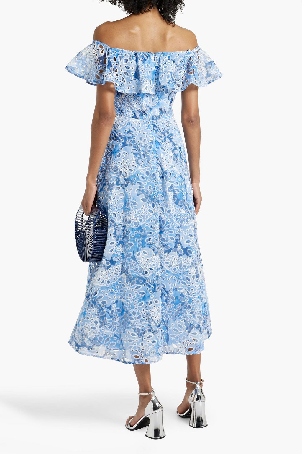 MIKAEL AGHAL Off-the-shoulder ruffled printed broderie anglaise midi dress