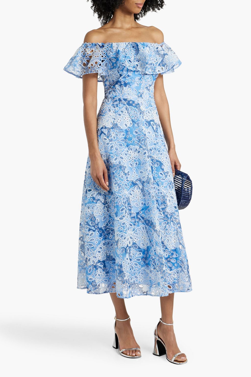 MIKAEL AGHAL Off-the-shoulder ruffled printed broderie anglaise midi dress