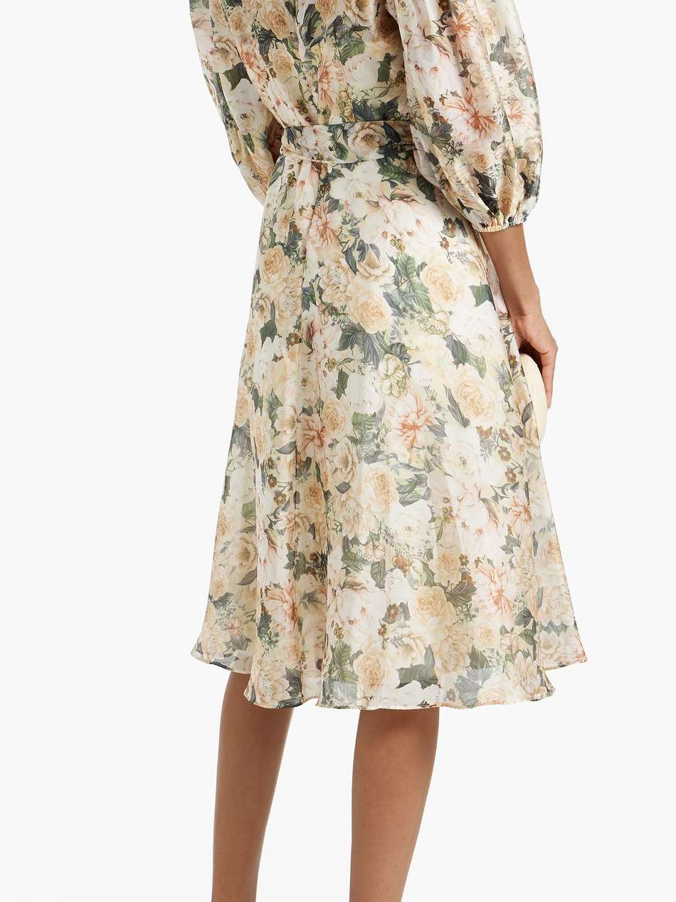 tie-detailed floral-print habotai dress