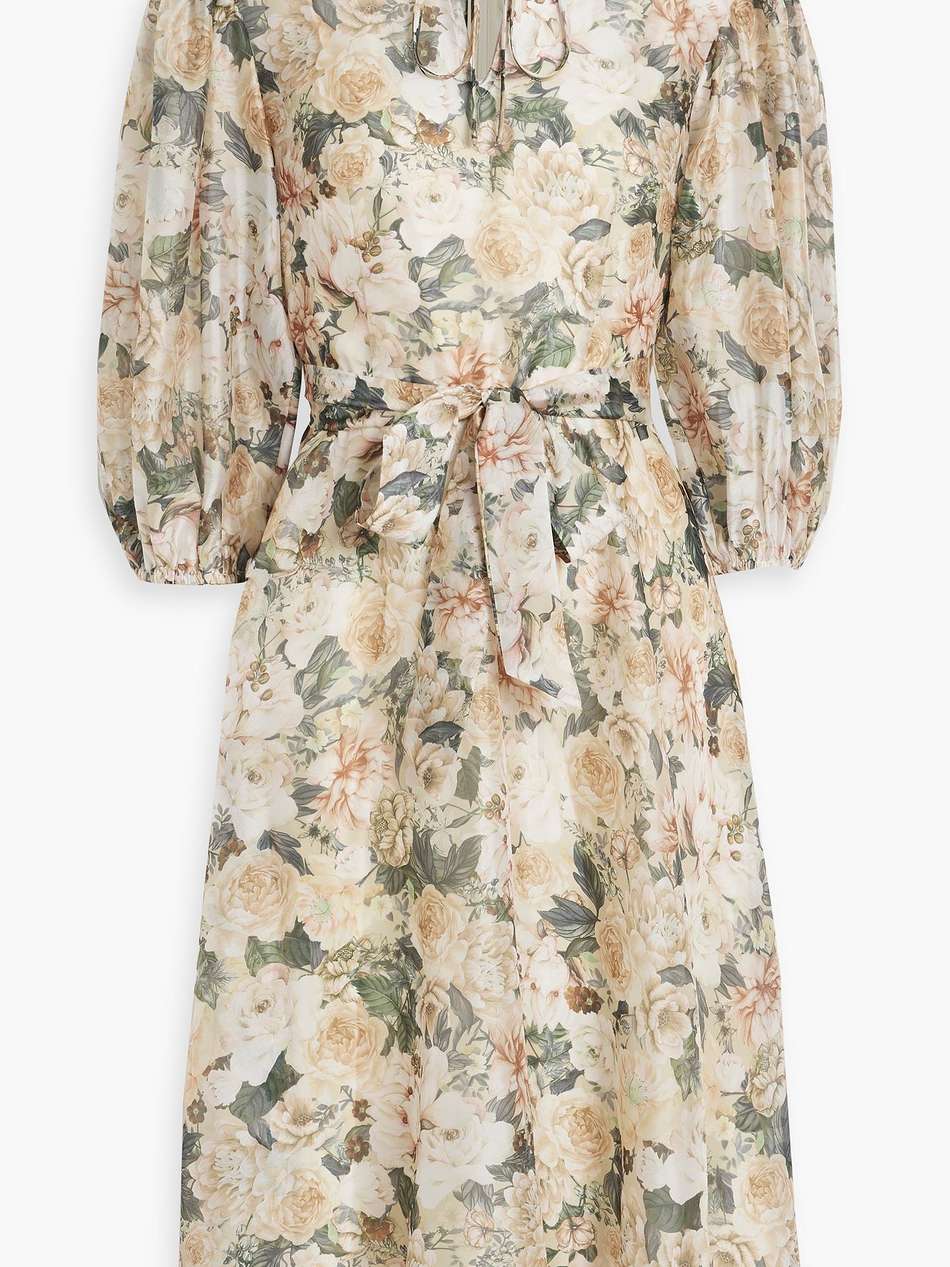 tie-detailed floral-print habotai dress
