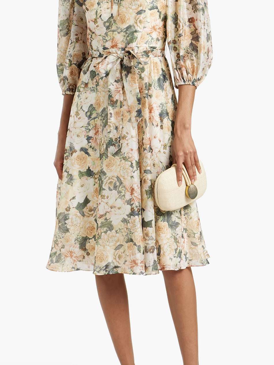 tie-detailed floral-print habotai dress