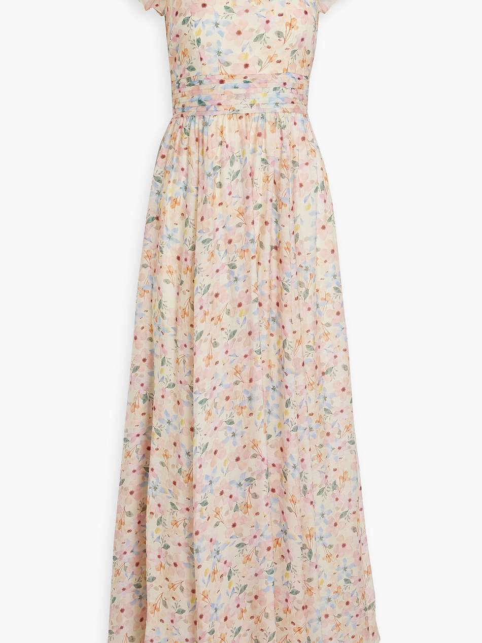 pintucked floral-print gauze maxi dress