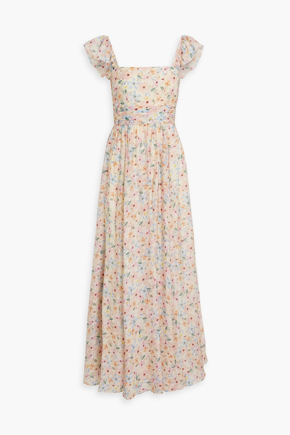 Pintucked floral-print gauze maxi dress