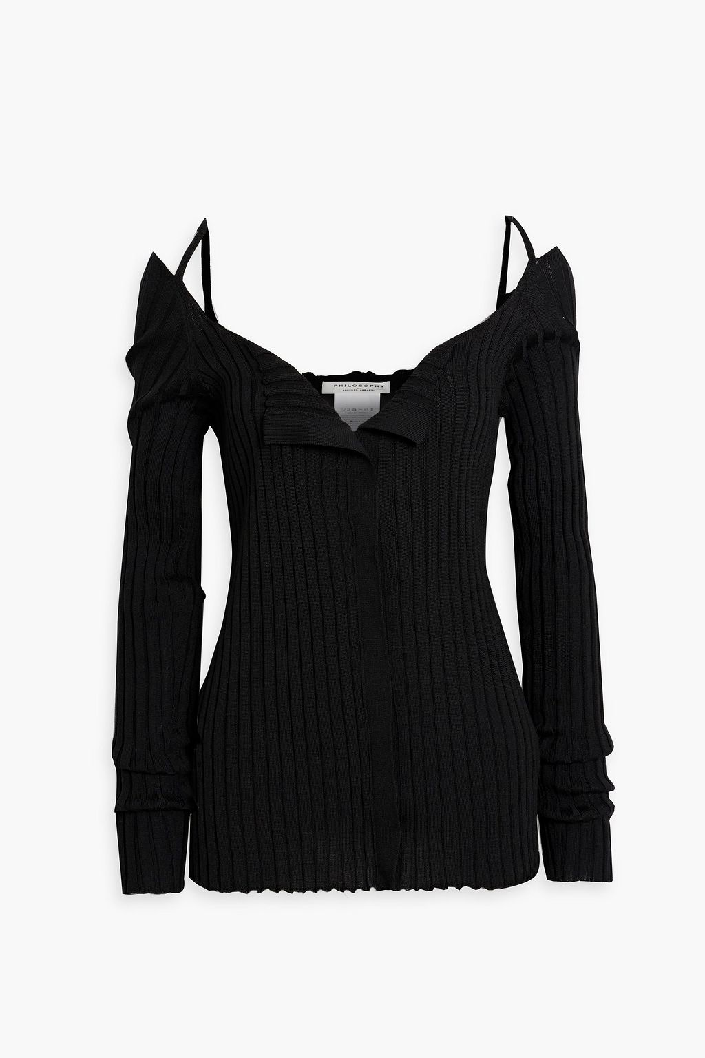 PHILOSOPHY DI LORENZO SERAFINI Cold shoulder ribbed Lyocell and wool blend sweater THE OUTNET