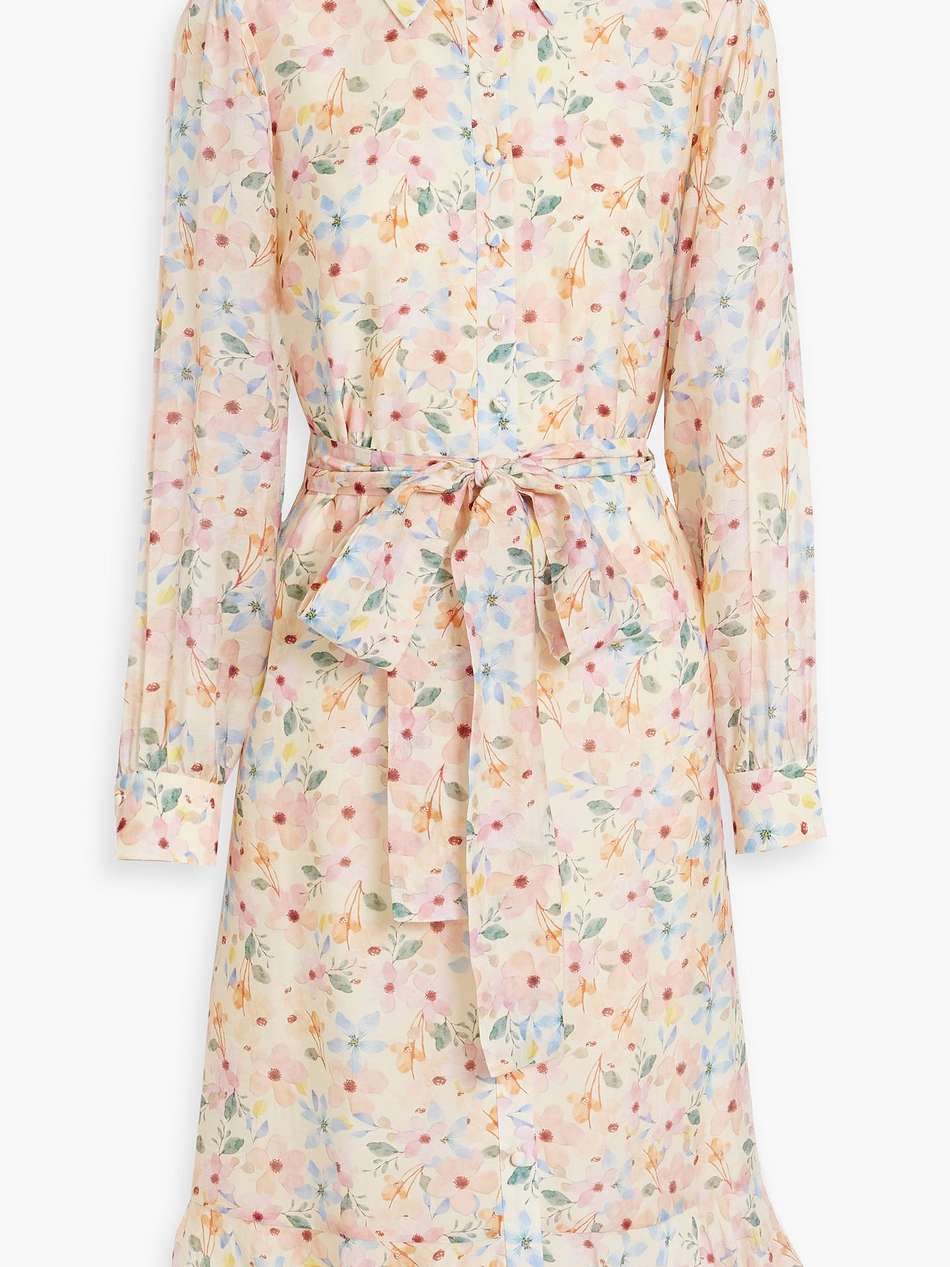 ruffled floral-print crepe de chine shirt dress