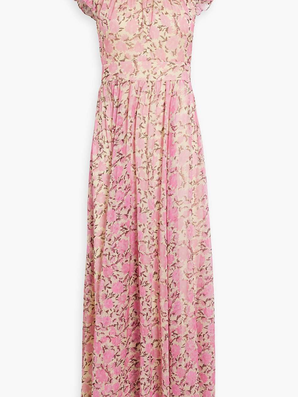 button-detailed floral-print chiffon maxi dress