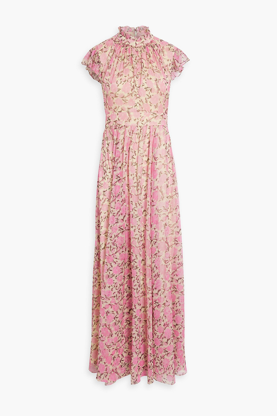 Button-detailed floral-print chiffon maxi dress