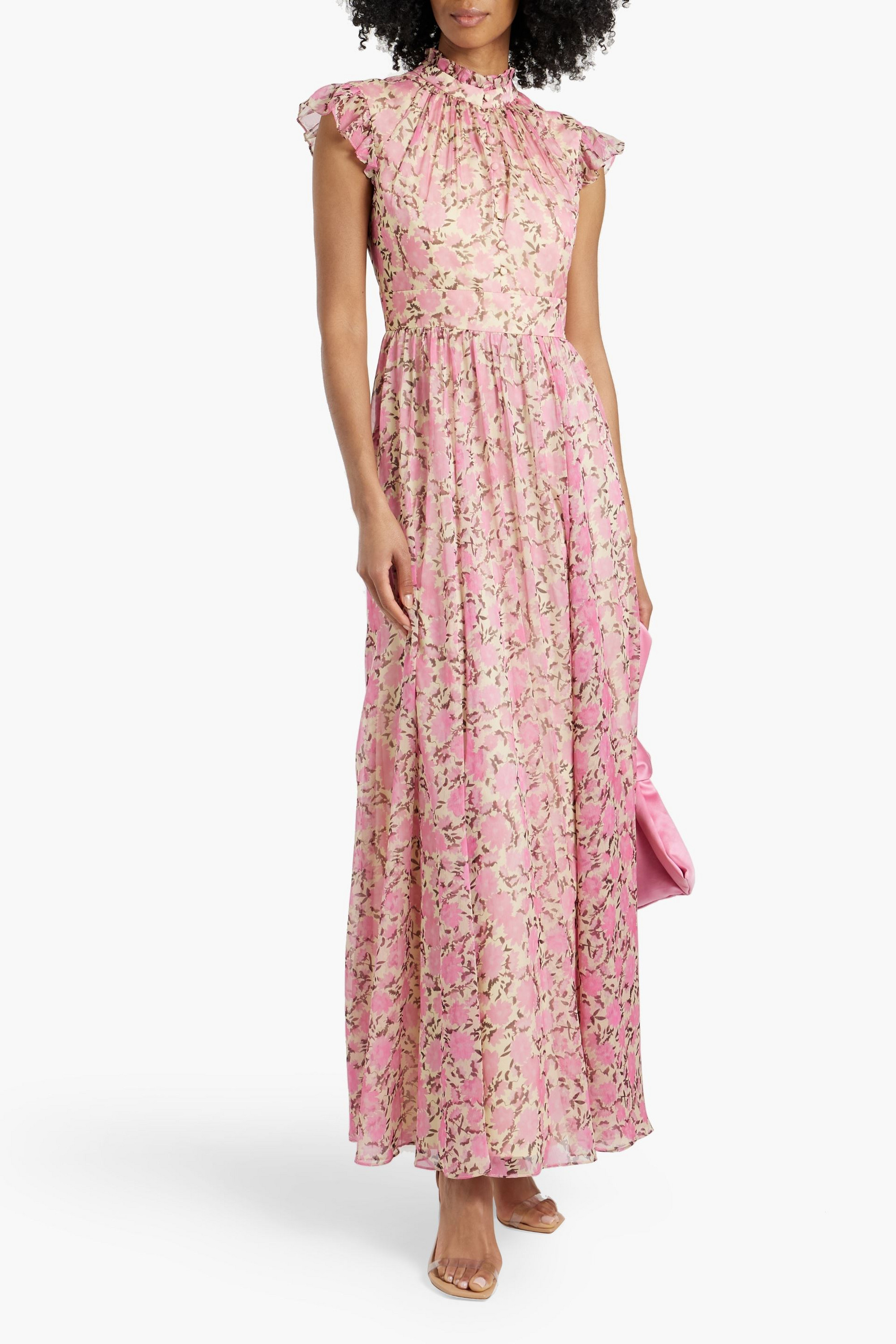 MIKAEL AGHAL Button-detailed floral-print chiffon maxi dress