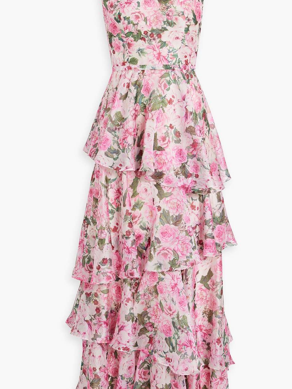 tiered floral-print habotai gown