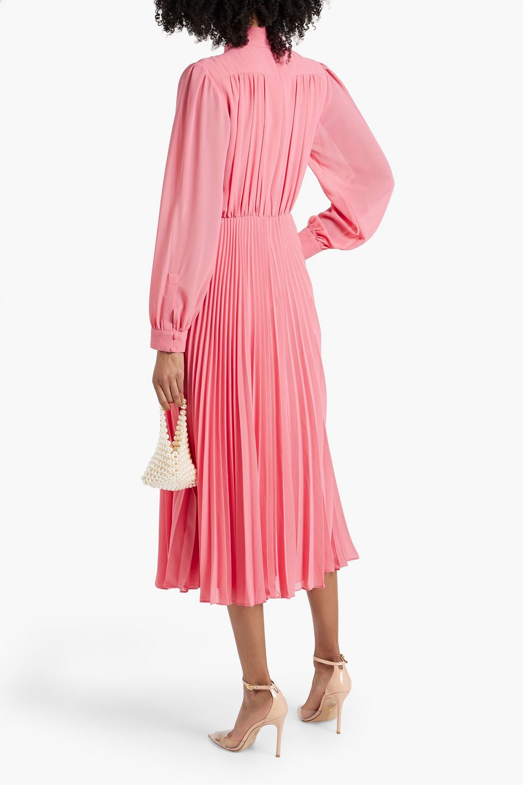 MIKAEL AGHAL Pussy-bow pleated crepe midi dress